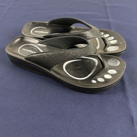 Aerothotic Black Sparkle Glitter Thong Sandals Rubber soles Size 7/37 - Picture 3 of 7